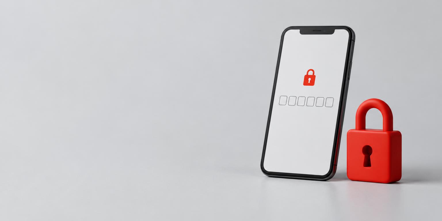 Illustration of a phone with verification boxes beside a red padlock