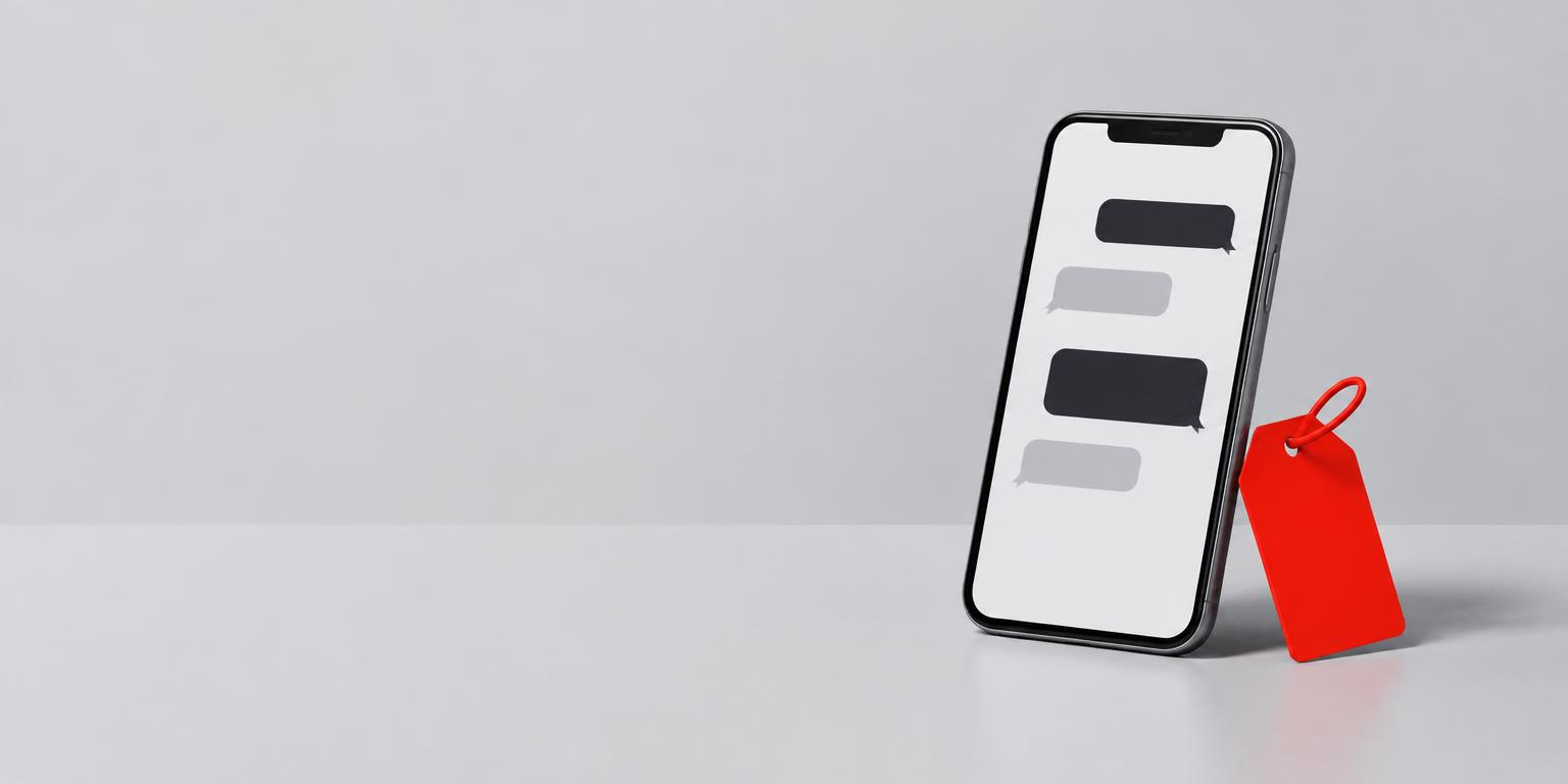 Illustration of a smartphone with message bubbles and a red offer tag