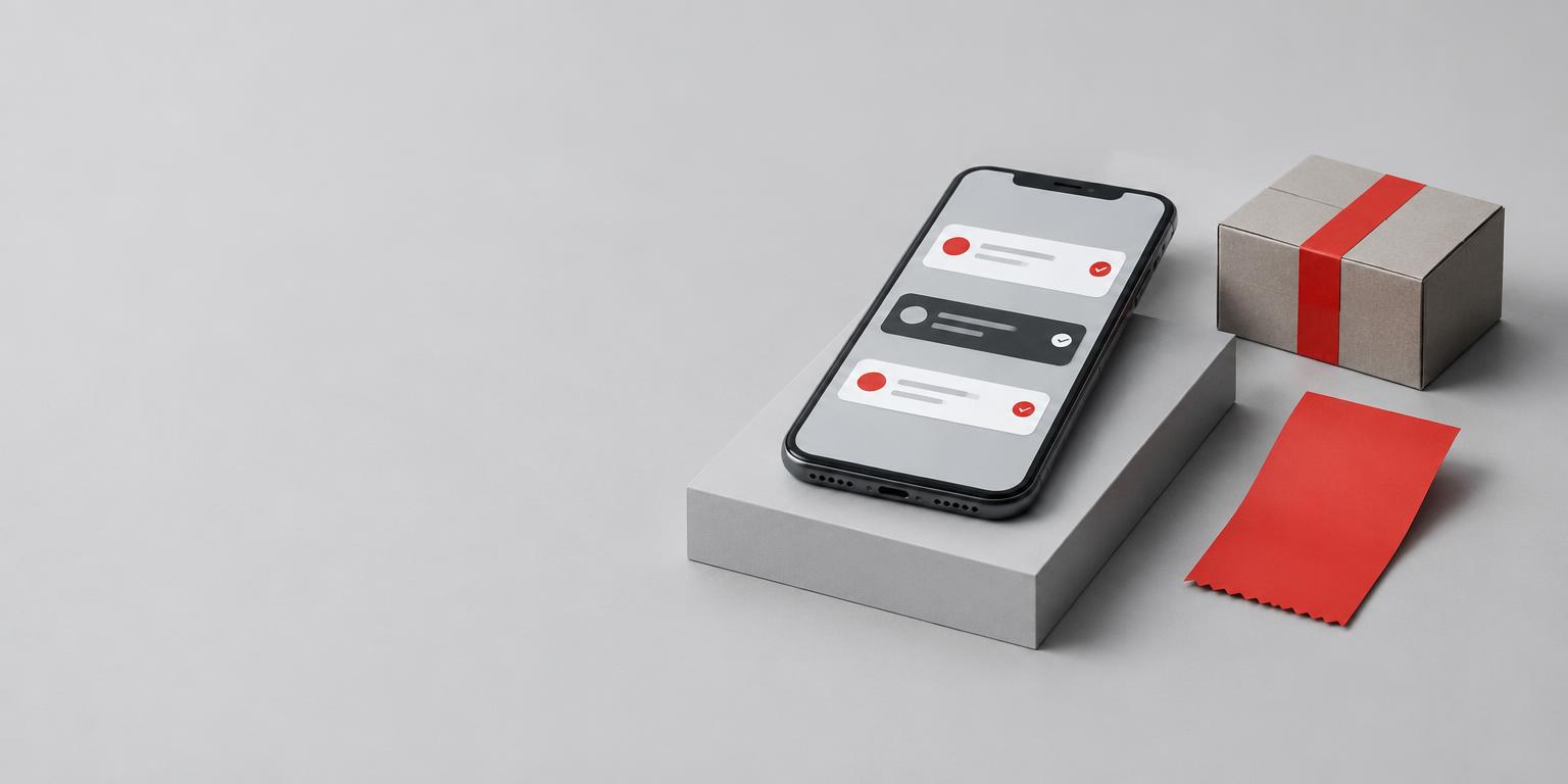 Illustration of phone notifications beside a parcel and receipt